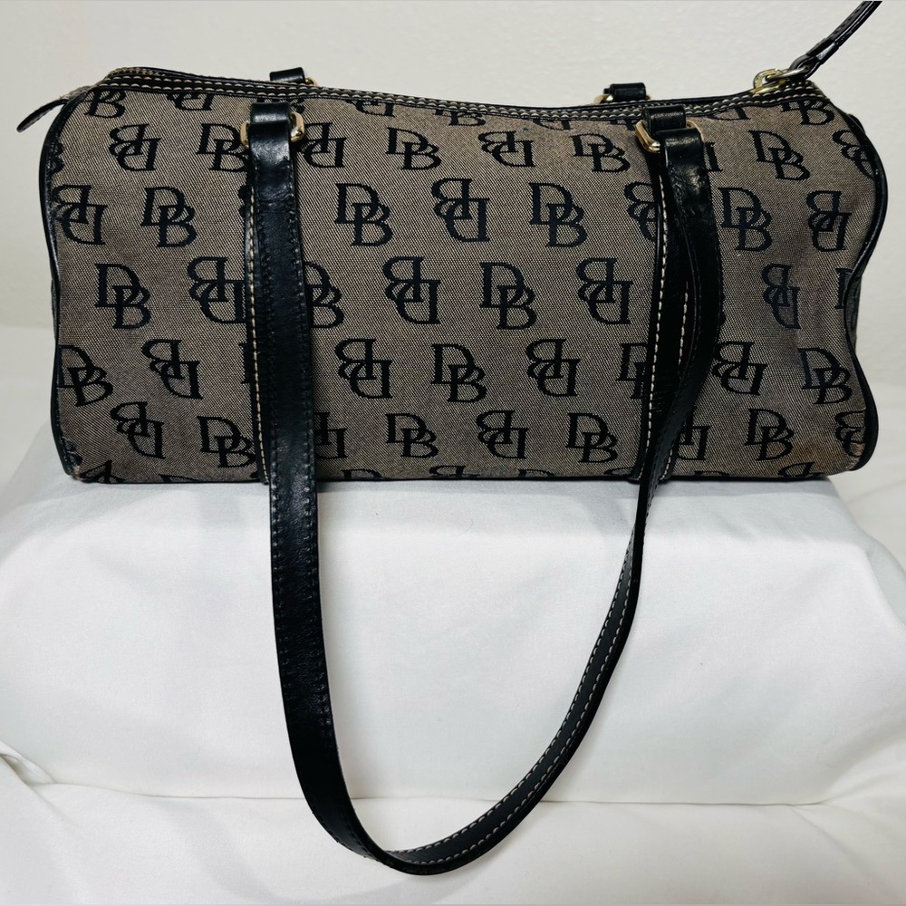Dooney & Bourke Black and Brown Logo Shoulder Bag